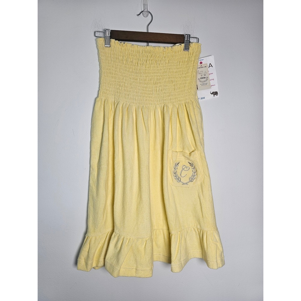 [Coastal Preppy] Cocoa Loop Terry Dress Womens L Yellow Smocked Strapless Ruffle